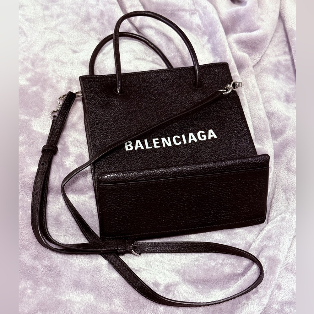 BALENCIAGA SHOPPING BAG TOTE XXS - BLACK/WHITE